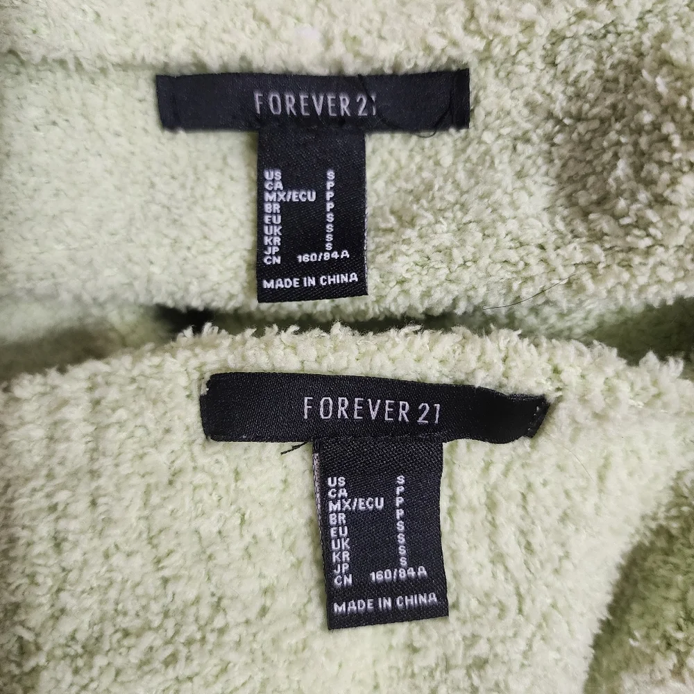Forever 21 Spring Green Fuzzy Knit Cropped Cardigan & Cami Set